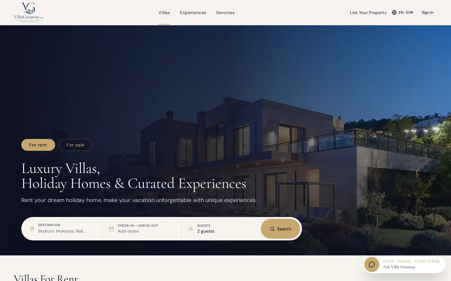 VillaGetaway homepage